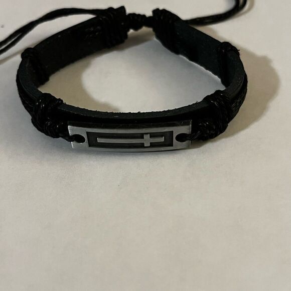 Metal Alloy Cowhide Cross Leather Adjustable Woven Bracelet Jewelry - Picture 4 of 10